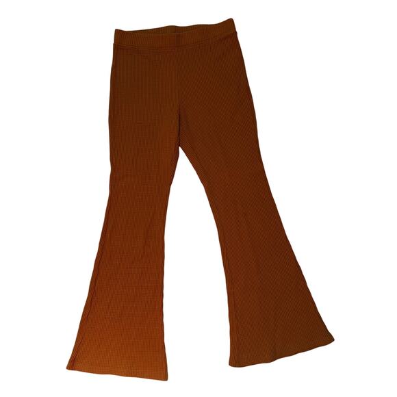 Aerie Hi Rise Waffle Knit Flared Pants Burnt Orange Women L Long Lounge Fall - Picture 1 of 8